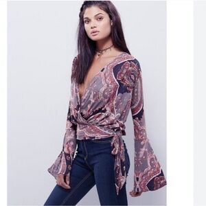 Free People Flare Sleeve Paisley Fiona Top Size M Hippie Festival